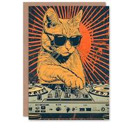 Artery8 Birthday Card Retro Sun DJ Decks Cat Lover Sunglasses For Him Man Male Dad Brother Son Papa Grandad Greeting Card