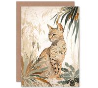 Artery8 Savannah Cat with Colourful Fur Pattern in Nature Modern Watercolour Illustration Art Birthday Sealed Greeting Card Plus Envelope Blank inside