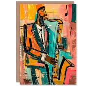 Artery8 Birthday Card Saxophone Player Jazz Music Musician Painting For Him Man Male Dad Brother Son Papa Grandad Greeting Card