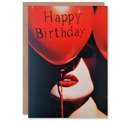 Artery8 Birthday Card Sexy Lips Balloon Sultry Red Boudoir For Him Husband Partner Greeting Card