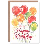 Artery8 Birthday Card Simple Colourful Balloons Birthday Watercolour Him Her in White Artery8 White