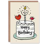 Artery8 Birthday Card Simple Smile Cake Childrens Drawing Fun Cute For Child Kids Greeting Card