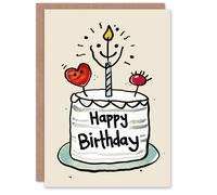 Artery8 Birthday Card Simple Smile Cake Childrens Drawing Fun Cute For Child Kids Greeting Card