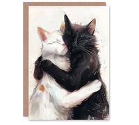 Artery8 Birthday Card Sleeping Black White Cat Lover Hug Blank Arty Art All Occasion Greeting Card Personalised