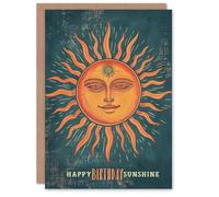 Artery8 Birthday Card Smiling Sun Face Sunshine Tarot Style Design Blank Arty Art All Occasion Greeting Card
