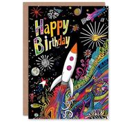 Artery8 Birthday Card Space Rocket Planets Astronaut Colourful Fun For Child Kids Son Daughter Greeting Card