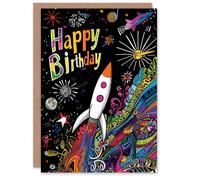 Artery8 Birthday Card Space Rocket Planets Astronaut Colourful Fun For Child Kids Son Daughter Greeting Card