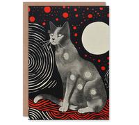 Artery8 Birthday Card Stars Cat Space Kitty Mystical Animal Lover For Him Her in Black Artery8 Black