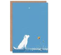 Artery8 Birthday Card Sweet White Husky Puppy Dog Flower Butterfly Blue For Her Gran Sister Niece Daughter Wife Woman Greeting Card