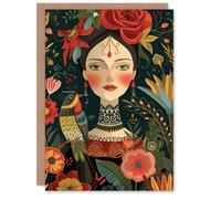 Artery8 Birthday Card Tattooed Lady with Bird Pagan Tribal Jungle Floral For Her Gran Sister Niece Daughter Wife Woman Greeting Card