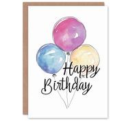 Artery8 Birthday Card Three Pastel Watercolour Balloons Simple Classic For Him Her Man Woman Girl Boy Wife Husband Greeting Card