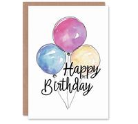 Artery8 Birthday Card Three Pastel Watercolour Balloons Simple Classic Him Her in White Artery8 White