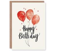 Artery8 Birthday Card Three Red Balloons Painting Simple Romantic Lovehearts For Him Her Man Woman Girl Boy Wife Husband Greeting Card