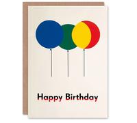 Artery8 Birthday Card Three Retro Simple Balloons Primary Colours For Him Her Artery8 Multicolor