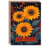 Artery8 Birthday Card Three Sunflowers Dark Mystical Magic Wildflowers For Her Gran Sister Niece Daughter Wife Woman Greeting Card