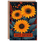 Artery8 Birthday Card Three Sunflowers Dark Mystical Magic Wildflowers in Orange Artery8 Orange