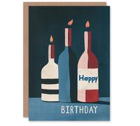 Artery8 Birthday Card Three Wine Bottles Candles Morandi Inspired Painting For Him Her Man Woman Girl Boy Wife Husband Greeting Card