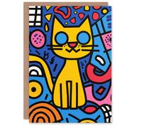 Artery8 Birthday Card Trippy Abstract Pop Art Pattern Cat Lover For Son Daughter Girl Boy Kids Happy Card