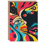 Artery8 Birthday Card Trippy Colourful Face Artwork Quirky Magic Psychedelic For Him Her Man Woman Girl Boy Wife Husband Greeting Card