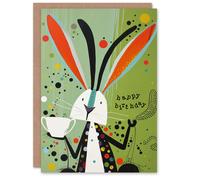 Birthday Card Trippy Tea Abstract March Hare Rabbit Colourful Artery8 Green One Size