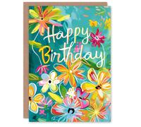 Artery8 Birthday Card Tropical Exotic Flowers Painting Bright Colourful Joy For Her Gran Sister Niece Daughter Wife Woman Greeting Card