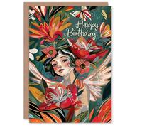 Artery8 Birthday Card Tropical Flower Jungle Butterfly Fairy Painting For Her Gran Sister Niece Daughter Wife Woman Greeting Card