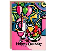 Artery8 Birthday Card Tropical Party Vibrant Abstract Pop Art For Her Gran Sister Niece Daughter Wife Woman Greeting Card