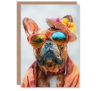 Artery8 Birthday Card Tropical Vacation Portrait French Bulldog Lover For Him Man Male Dad Brother Son Papa Grandad Greeting Card