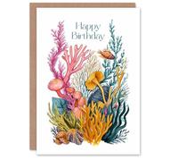 Artery8 Birthday Card Under The Sea Coral Reef Fish Sealife Simple For Him Her Man Woman Girl Boy Wife Husband Greeting Card