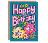 Artery8 Birthday Card Vibrant Floral Design Flower Power For Her Gran Sister Niece Daughter Wife Woman Greeting Card