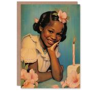 Artery8 Birthday Card Vintage Black Girl Birthday Cake Roses Soft Classic For Her Gran Sister Niece Daughter Wife Woman Greeting Card