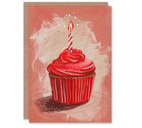 Artery8 Birthday Card Watercolour Red Velvet Cupcake with Candle For Her Gran Sister Niece Daughter Wife Woman Greeting Card