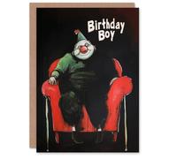 Artery8 Birthday Card Weird Clown Creepy Smile Scary Dark For Him Man Male Dad Brother Son Papa Grandad Greeting Card