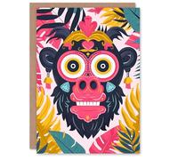Artery8 Birthday Card Weird Fun Jungle Monkey Ape Face For Him Man Male Dad Brother Son Papa Grandad Greeting Card