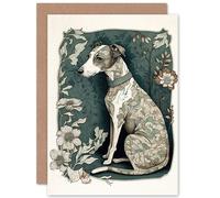 Artery8 Birthday Card Whippet Dog with Floral Pattern Fur Coat Art Nouveau Inspired Watercolour Art Birthday Artery8 Multicolor