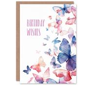Artery8 Birthday Card Wishes Butterfly Watercolour Bright Design For Her Gran Sister Niece Daughter Wife Woman Greeting Card