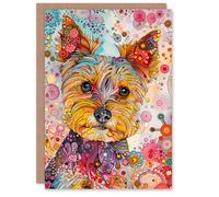 Artery8 Birthday Card Yorkshire Terrier Dog Lover Cute Abstract Yorkie For Her Gran Sister Niece Daughter Wife Woman Greeting Card