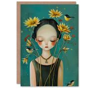 Artery8 Birthday Card Young Snow White Girl With Birds Floral Portrait For Her Gran Sister Niece Daughter Wife Woman Greeting Card