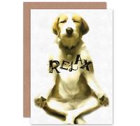 Wee Blue Coo Birthday Dog Meditate Yoga Relax Funny Art Gift Sealed Greeting Card Plus Envelope Blank inside