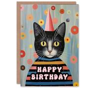 Artery8 Birthday Greeting Card Abstract Party Hat Cat Lover For Him Her