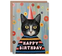 Artery8 Birthday Greeting Card Abstract Party Hat Cat Lover For Him Her