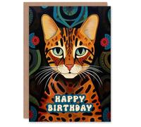 Artery8 Birthday Greeting Card Bengal Cat Lover Abstract Pattern For Him Her