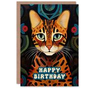 Artery8 Birthday Greeting Card Bengal Cat Lover Abstract Pattern For Him Her