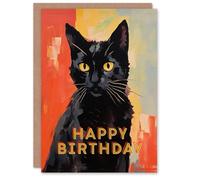 Artery8 Birthday Greeting Card Black Cat Lover Painting For Him Her