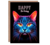 Artery8 Birthday Greeting Card Black Neon Cat Lover Design For Him Her