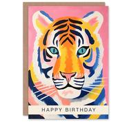 Artery8 Birthday Greeting Card Bright Vibrant Tiger Face For Her