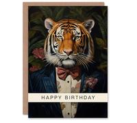 Artery8 Birthday Greeting Card Classy Tiger Floral Portrait For Him