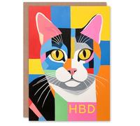Artery8 Birthday Greeting Card Colourful Abstract Cat Lover HBD For Him Her