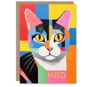 Artery8 Birthday Greeting Card Colourful Abstract Cat Lover HBD For Him Her