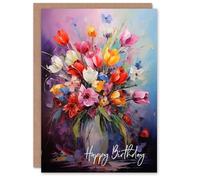 Artery8 Birthday Greeting Card Colourful Flower Bouquet Vase For Her